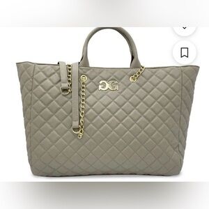 Gilda Paris Quilted Large Tote Grey w/ Gold Chain - NWT